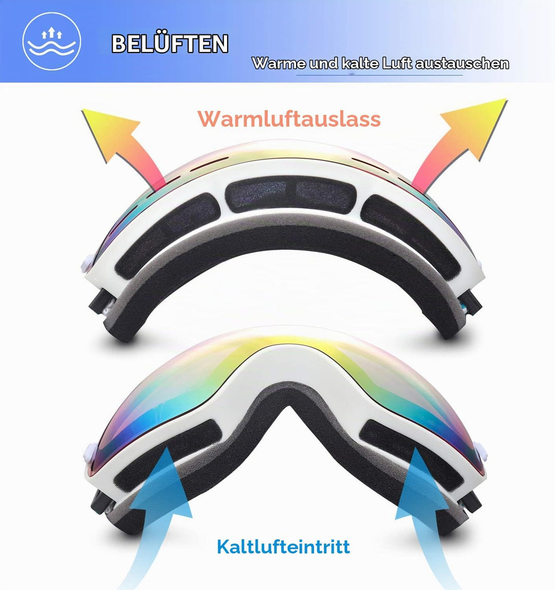 EXP VISION Snowboard Skibrille für Herren Damen Jugend, 100% UV400 Schutz Anti Beschlag über der Bri