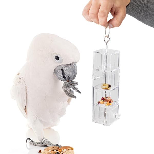 HappyBird | Der FUTTOMAT mit 4 Futterfächern aus Acryl | Geschicklickeitstraining für Papageien
