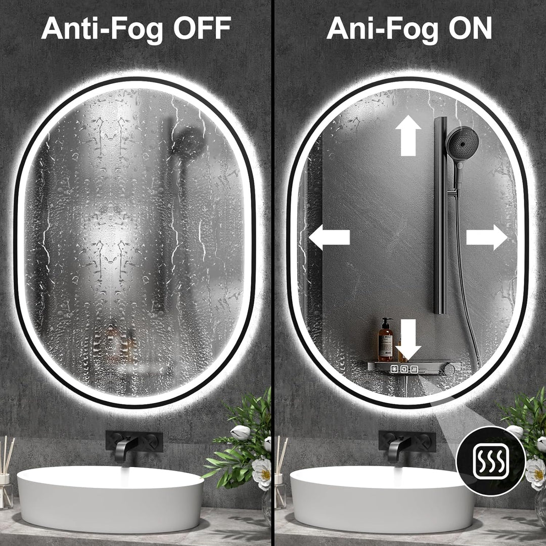 furduzz LED Badezimmerspiegel mit Rahmen, 600x800mm ovaler Badezimmerspiegel, Badezimmer Wand montie