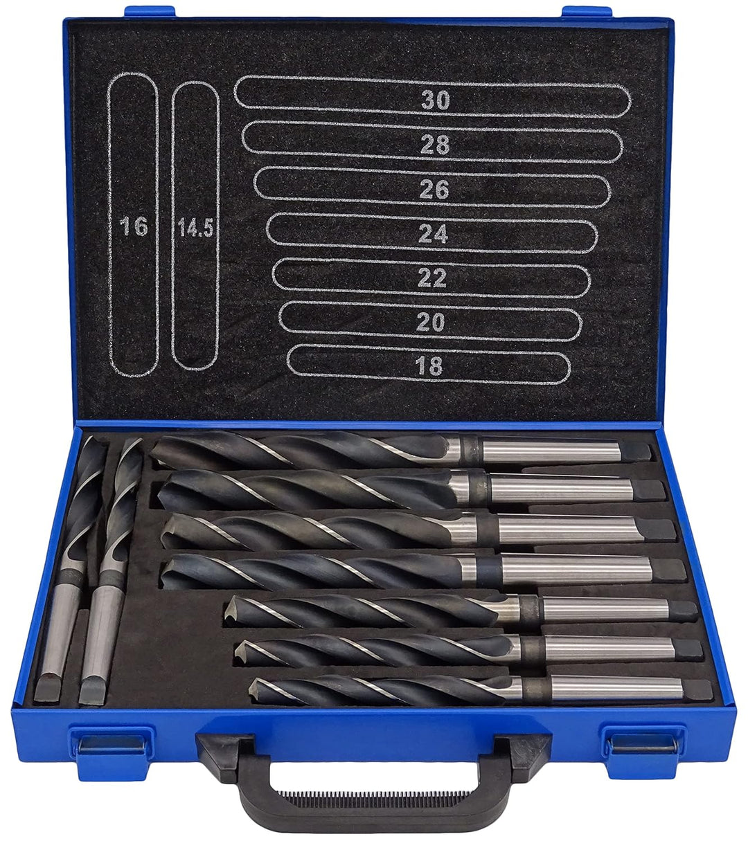 PeTools, Spiralbohrer 9 tlg. HSS Konus-Bohrer, Stahlbohrer 14,5-30mm, Morsekegel MK MK2, MK3 DIN345
