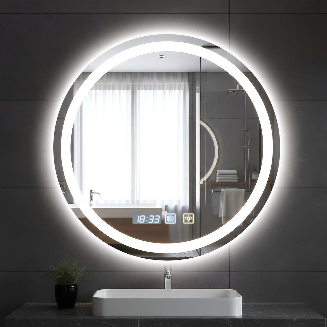 Bellanny Runder Badspiegel mit Beleuchtung, 60cm Wandspiegel Badezimmerspiegel mit Beleuchtung, LED