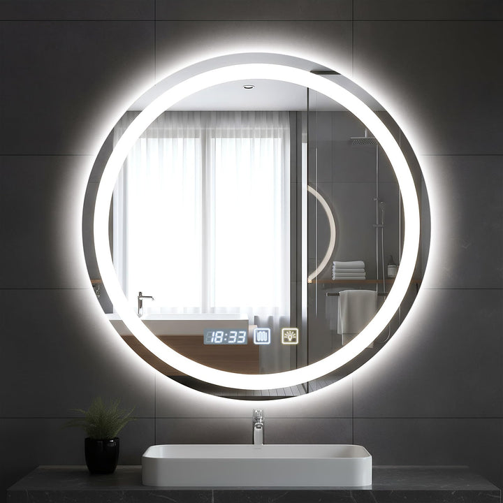 Bellanny Runder Badspiegel mit Beleuchtung, 60cm Wandspiegel Badezimmerspiegel mit Beleuchtung, LED