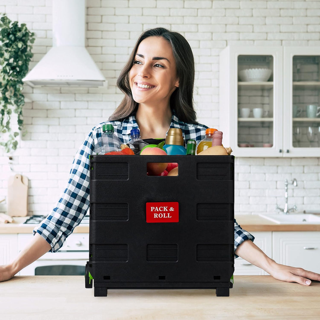 Relaxdays Einkaufstrolley klappbar, Teleskop-Griff, 2 Gummi Rollen, bis 35 kg, Shopping Trolley, Alu