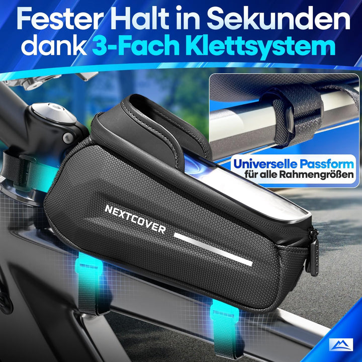Nextcover® Rahmentasche Fahrrad mit Handytasche I Fahrrad Rahmentasche mit Touchscreen I Fahrradtasc
