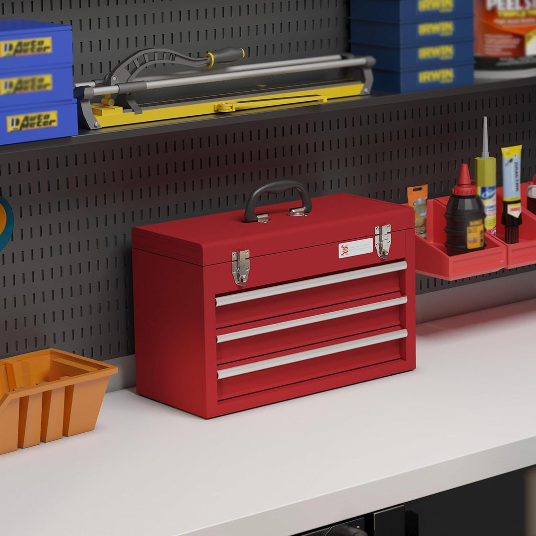 DURHAND Werkzeugkoffer leer, 51 x 22 x 32 cm Werkzeugkasten mit 3 Schubladen, oberes Staufach, Handg