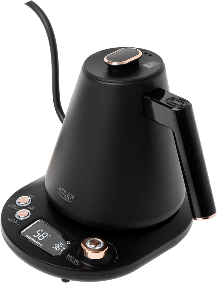 ADLER EUROPE AD 1349 Wasserkocher 1L – Schwarz-Gold, LED-Temperaturanzeige, 900W, Temperaturregulier