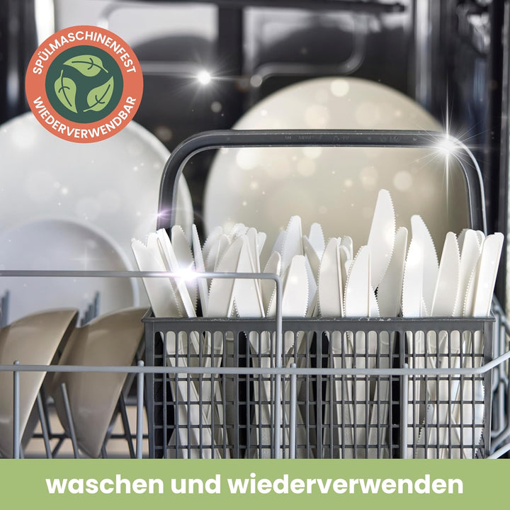 HAAGO 400 Messer Besteck Wiederverwendbar - Biologisch Abbaubar (Weiss, 17,7 cm) - Umweltfreundliche