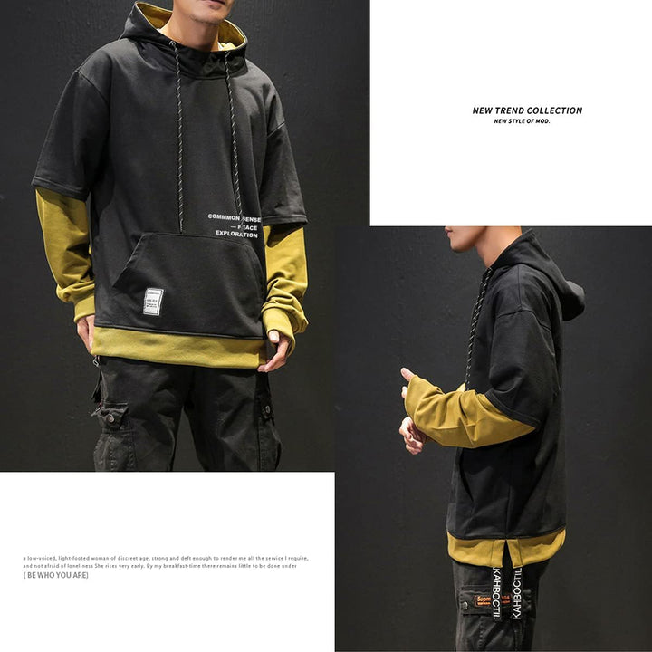 Moshtashio Kapuzenpullover für Herren, Patchwork Hoodie mit Kontrastfarbe Langarm Basic Sweatshirt P