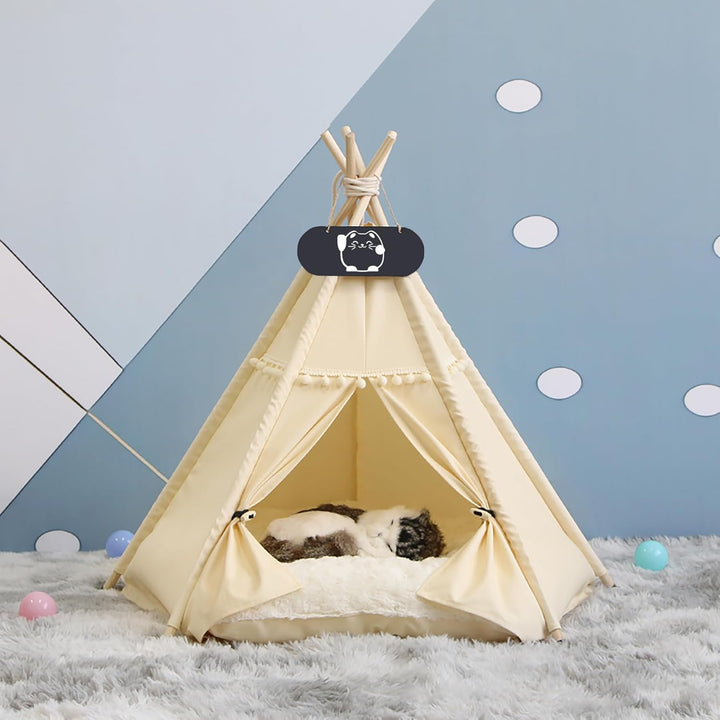 Tipi Zelt für Haustiere mit Doppelseitigem Kissen Hundezelt Abnehmbar und Waschbar Luxery Hundehöhle