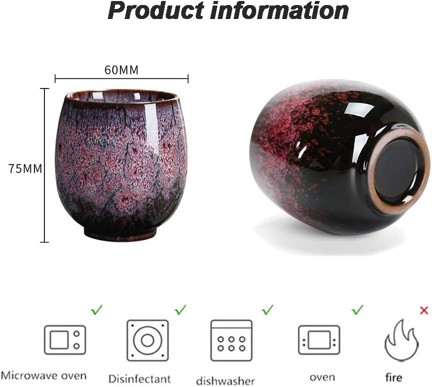 NBCDY Japanische Teetasse, Keramik-Teetassenset, handgefertigtes 4er-Set, mehrfarbige, flammglasiert