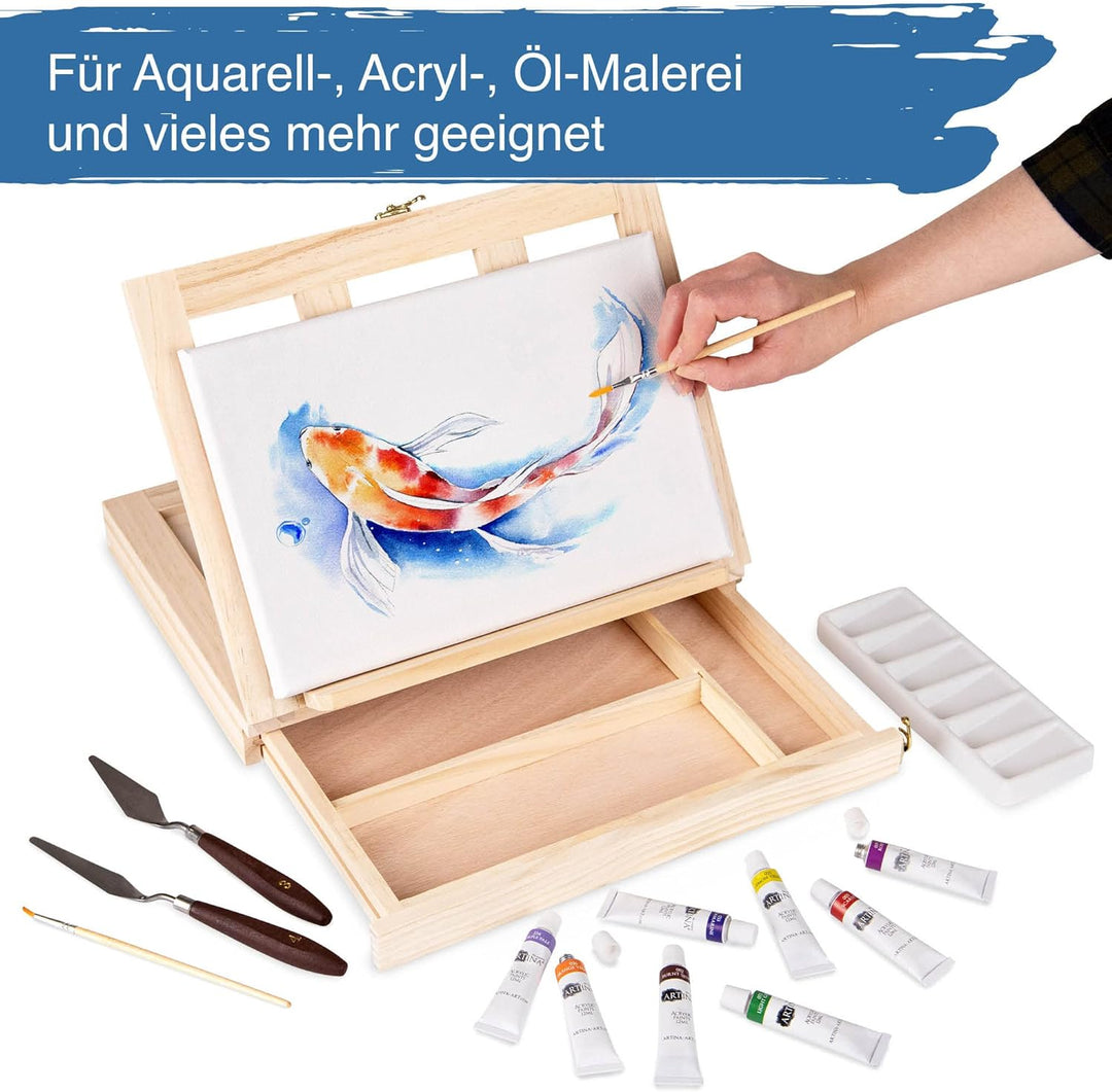Artina Milano 19tlg Acryl Malset im Malkoffer - Künstlerset mit Kofferstaffelei, 12x 12ml Acrylfarbe