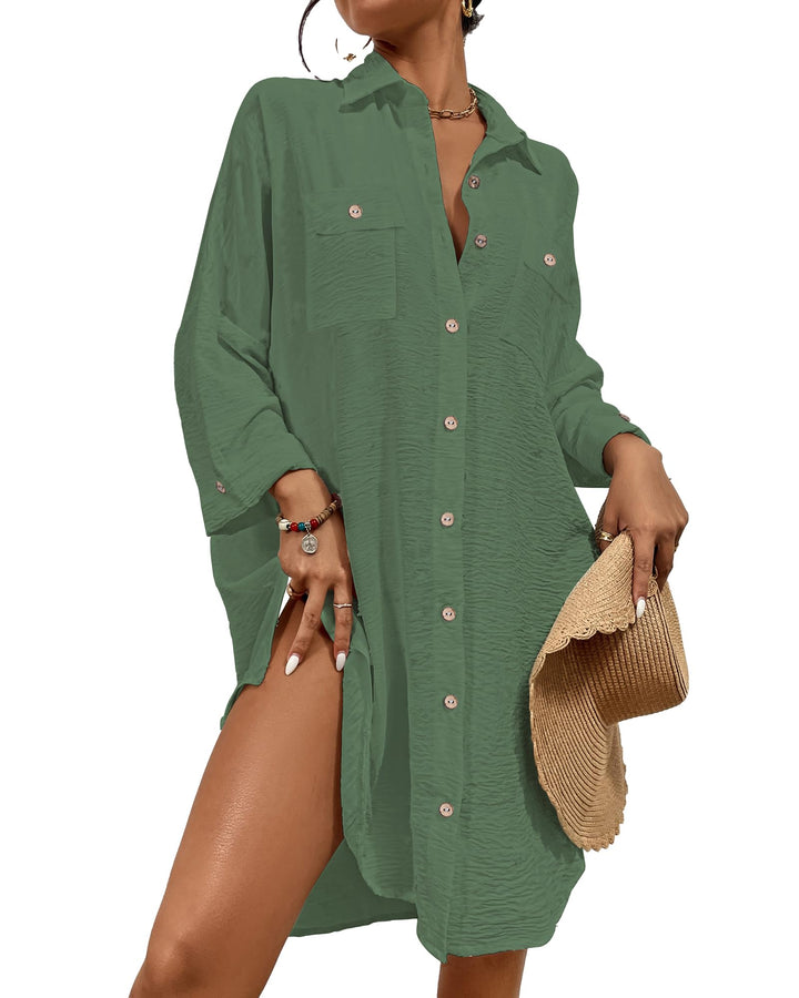 Bsubseach Frauen Badeanzug Coverup Shirt Kleid Button Down Badeanzug Cover Up Beachwear, M