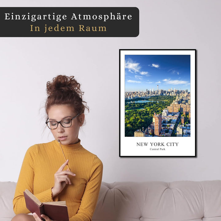 Rahmenbild New York Central Park 50 x 70 cm | Manhattan mit Aussicht auf Central Park bei Tag | Atmo