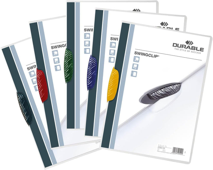 Durable Klemm-Mappe Swingclip, aus PP, bis zu 30 Blatt A4, sortiert, 25er Packung, 226000 farbig sor
