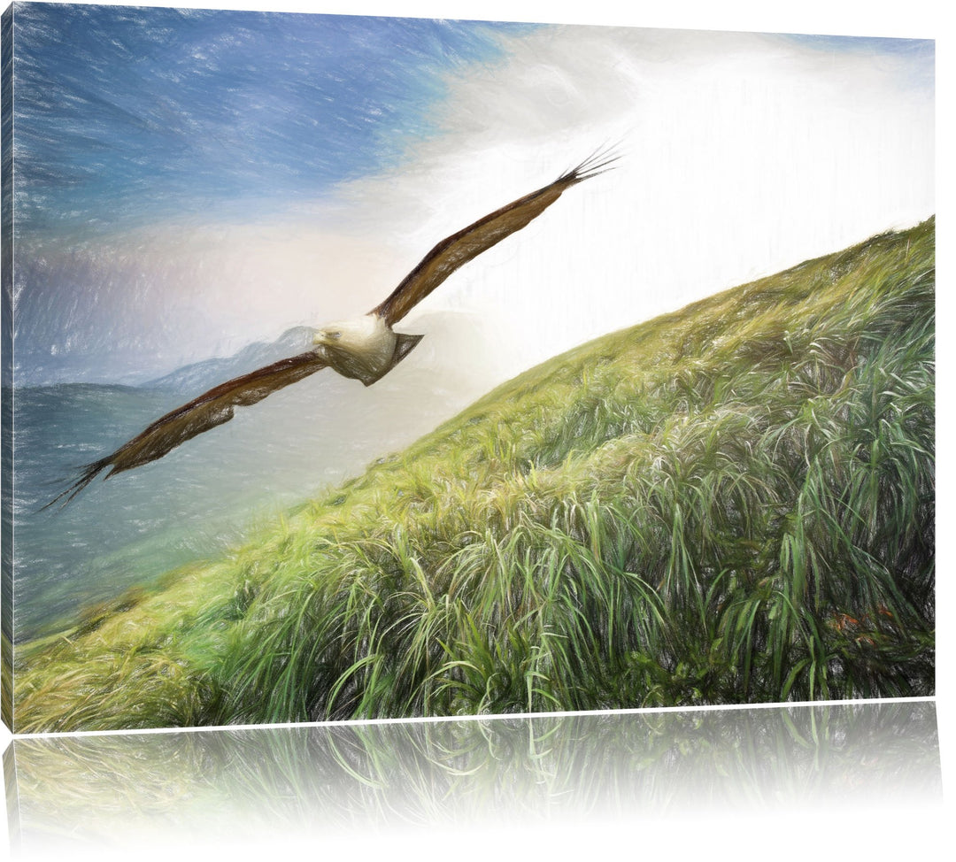 Pixxprint Majestätischer Weisskopfseeadler Bunstift Effekt, Format: 100x70 auf Leinwand, XXL riesige