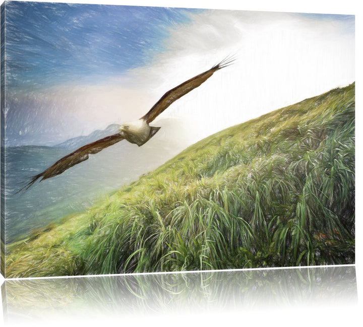 Pixxprint Majestätischer Weisskopfseeadler Bunstift Effekt, Format: 100x70 auf Leinwand, XXL riesige