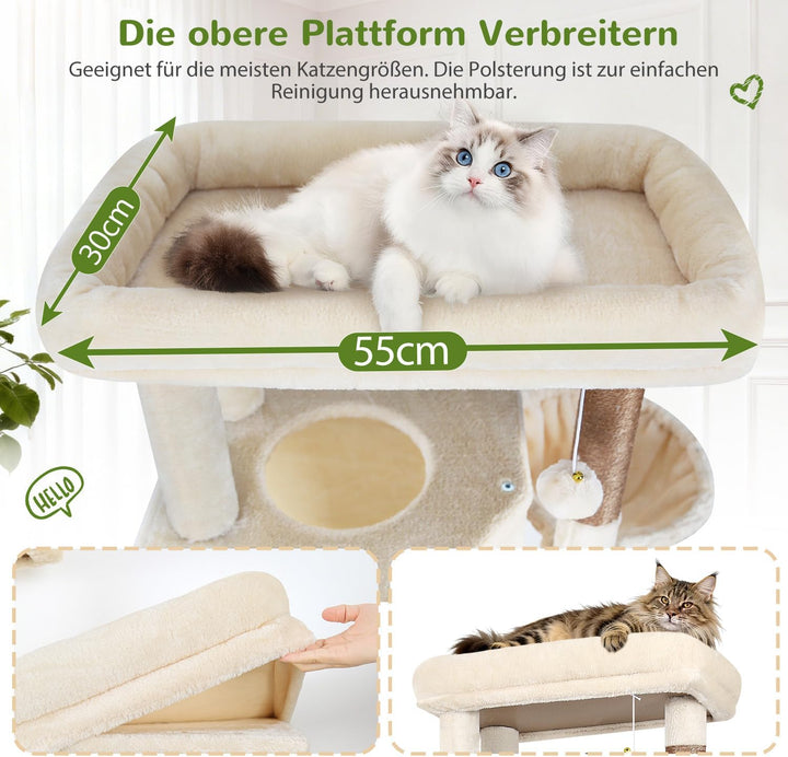 Globlazer Kratzbaum Beige XL Hoch 177cm mit 2 Grosser Katzenhaus, Kratzrampe Sisal, Gepolsterte Plat