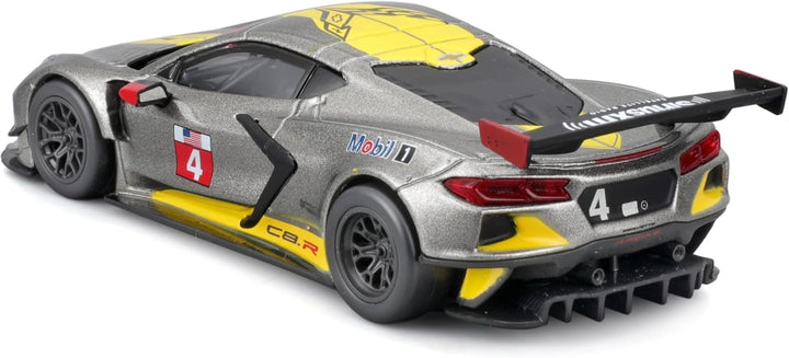 Bburago – Chevrolet Corvette C8.R 2020 mit Vitrine im Massstab 1:43, Diecast-Modell in Metallic-Grau