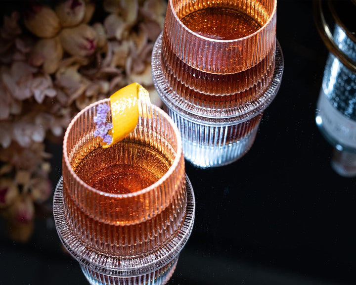 GLASSIQUE CADEAU Vintage Art Deco Speakeasy Gerippte Gin + Rum Rocks Cocktailgläser | 4er Set | 260