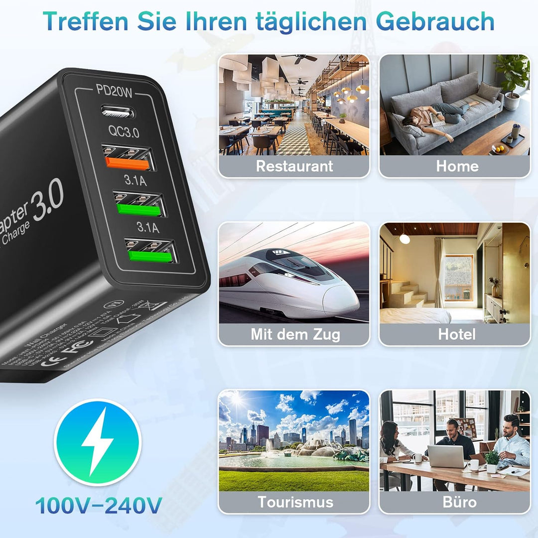 2 Stück 35W USB C Ladegerät [4-Port Upgrade], Acezeek Schnellladegerät USB Stecker mit Wandladegerät