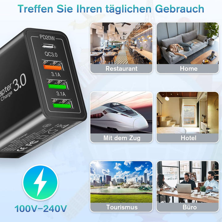2 Stück 35W USB C Ladegerät [4-Port Upgrade], Acezeek Schnellladegerät USB Stecker mit Wandladegerät