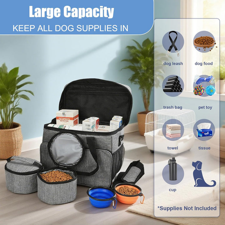 Hunde Reisetasche Grosse Hundetasche, Reisetasche für Hunde Organizer für Tierbedarf mit 2 Futterbeh