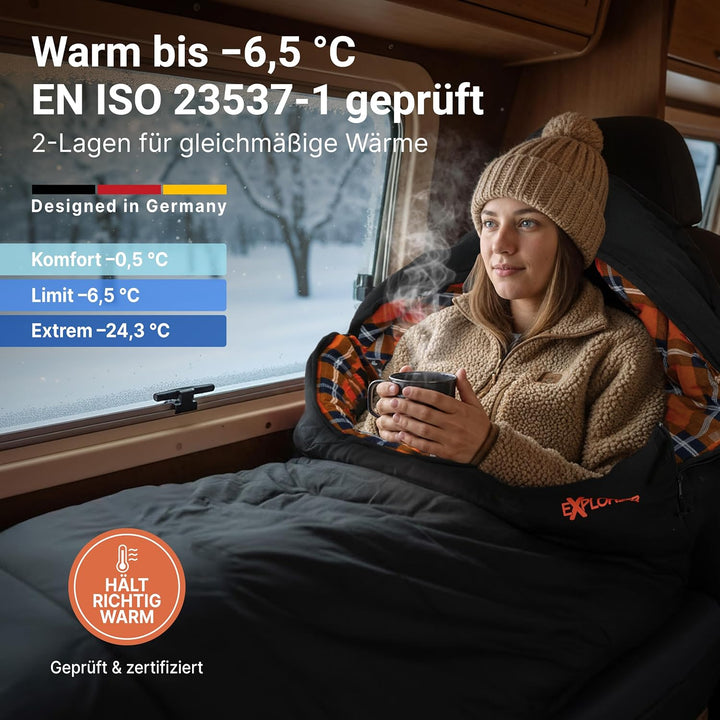 EXPLORER Arctic XXL Deckenschlafsack Winter -24°C Extrem – Camping Schlafsack aus 100% Baumwolle &amp; F