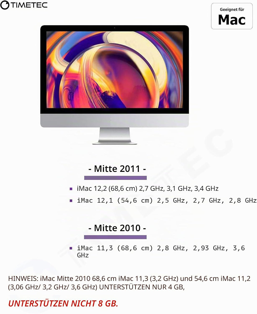 Timetec Hynix IC 32 GB Kit (4 x 8 GB), kompatibel für Apple DDR3 1333 MHz PC3-10600 iMac (Mitte 2010