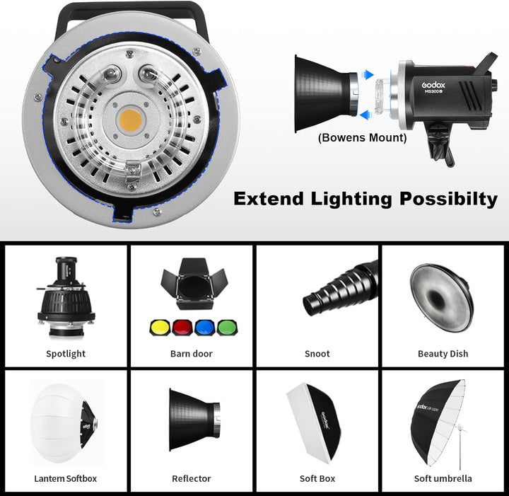 Godox MS300V 300W Strobe Light Professional Studio Flash Strobe kit 2,4 G X-System mit LCD-Panel 0,1