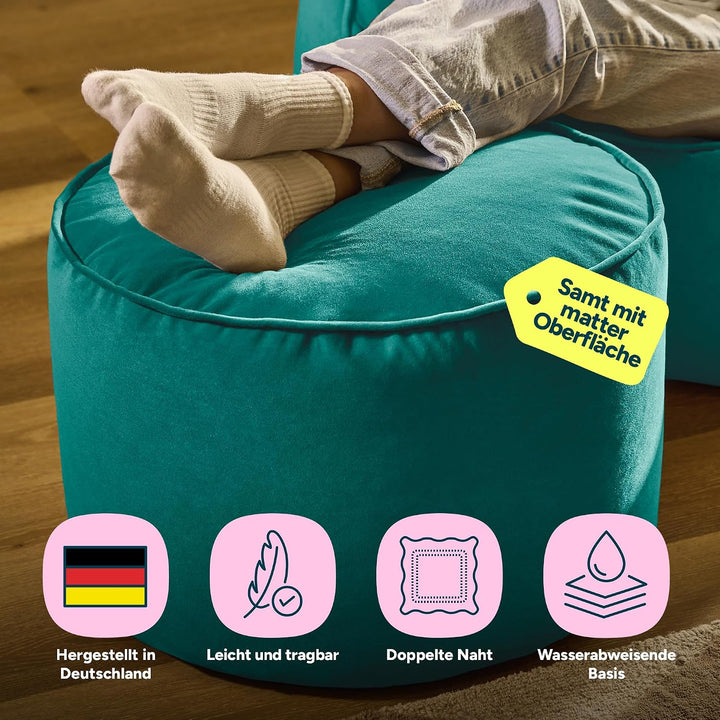 Icon Runder Sitzpuff „Milano“, XL Samt Sitzsack Hocker, Gross Fusshocker für das Wohnzimmer, Sitzkis
