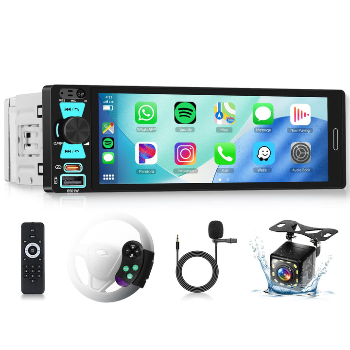 Hodozzy 1 Din RDS Autoradio mit Drahtlos Carplay Android Auto, 6.5 Zoll In-Cell Bildschirm,Unterstüt