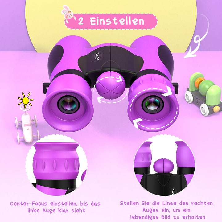 Kinder Fernglas Vergrösserung 8X21, Geschenke Junge 3-12 Jahre Kinderfernglas Spiele Kinder ab 4-12