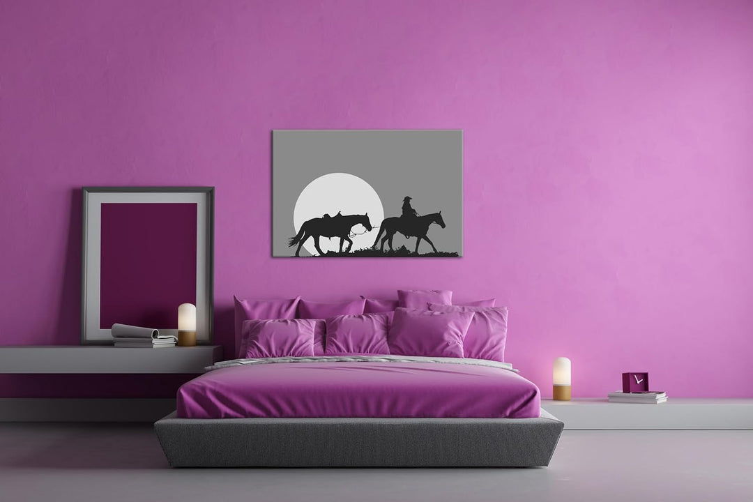 deyoli Cowboy im Sonnenuntergang Format: 60x40 Effekt: Monocrome Blau als Leinwand, Motiv fertig ger