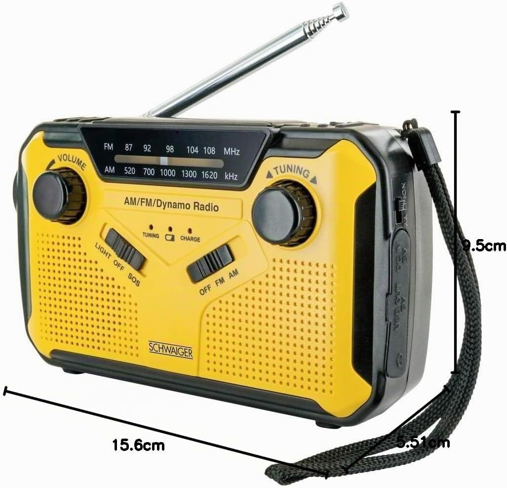 Schwaiger Outdoorradio UKW, AM, FM Handkurbel, Solarpanel, spritzwassergeschützt, stossfest, Taschen