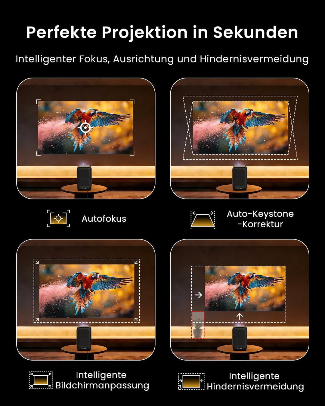 WEMAX Smart Beamer mit Google TV & Netflix Lizenziert, 500 ISO Lumen, 1080P (4K), 8-Punkt Auto-Keyst