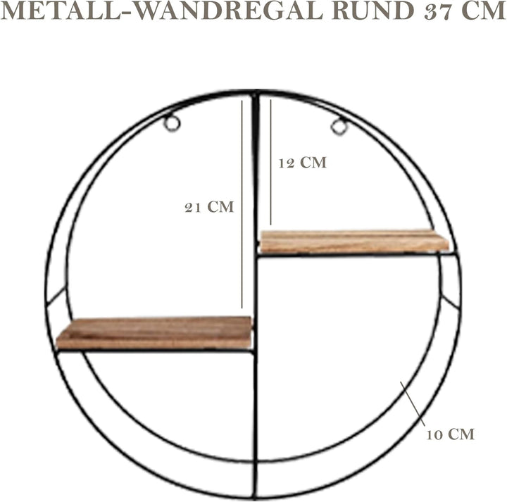 Vivol Schwarzes Metallwandregal mit Holzböden (Rund 2 Holzböden)