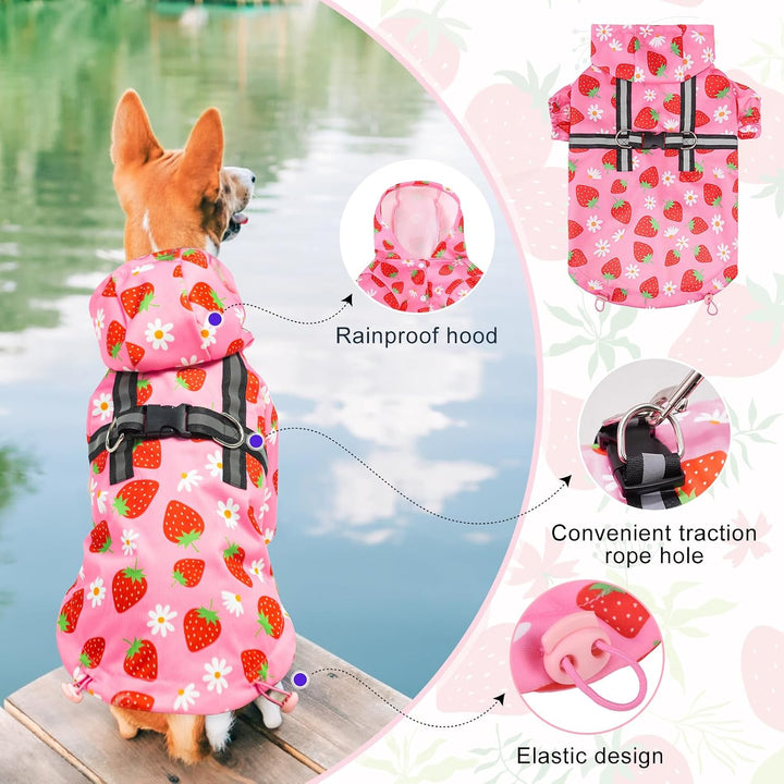 BEAUTYZOO Hunde-Regenmantel mit Kapuze und integriertem Geschirr für kleine, mittelgrosse und grosse