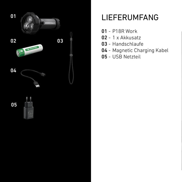 Ledlenser P18R Work Robust Taschenlampe LED, Suchscheinwerfer, aufladbar mit Lithium Akku, 4500 Lume
