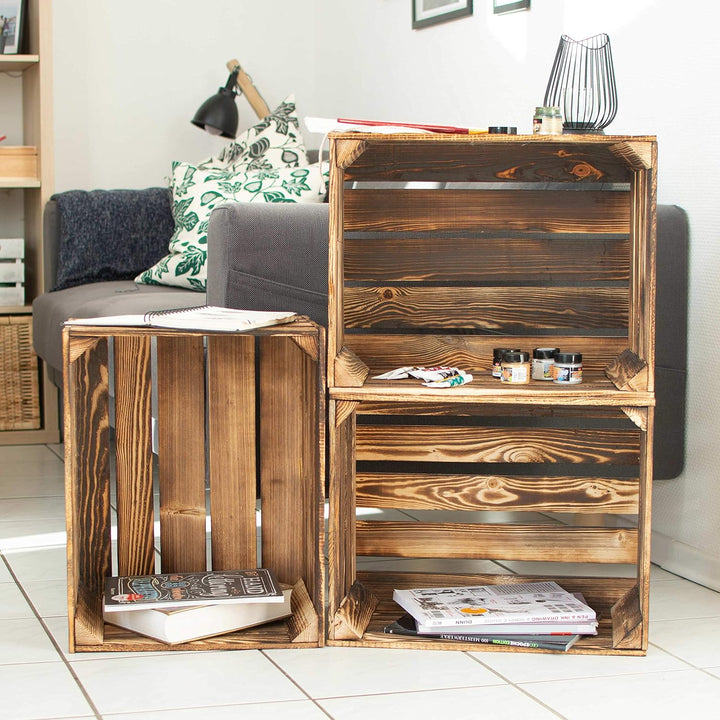 LAUBLUST Vintage Holzkisten 3er Set Geflammt - ca. 50x40x30cm | Weinkisten &amp; Obstkisten | Deko- &amp; Mö