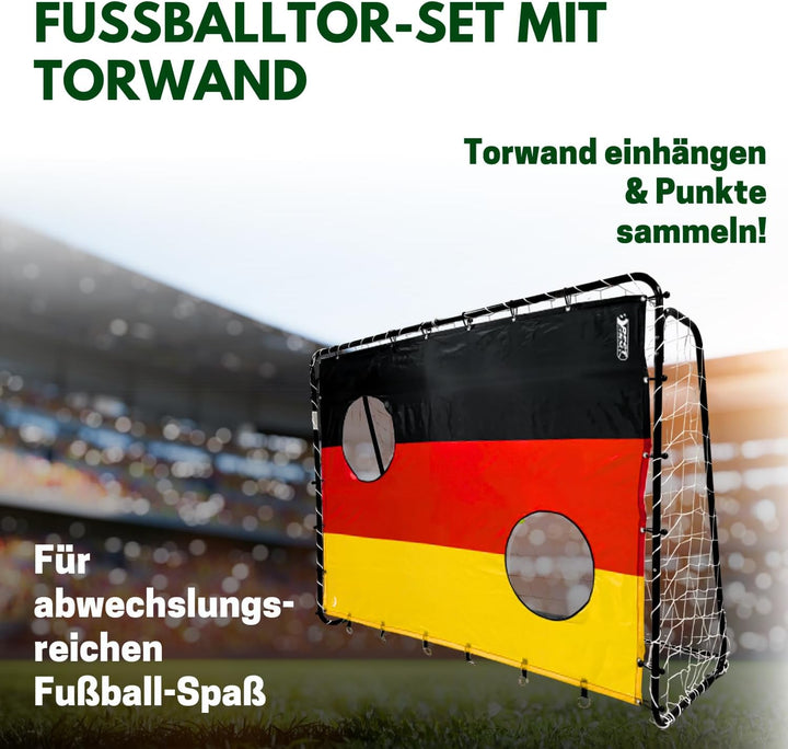 Best Sporting Fussballtor-Set 213 x 152 x 76 cm in Schwarz mit Torwand | Fussballtor mit weissem Net