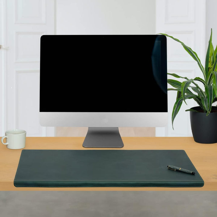 Grosse Schreibtischunterlage mit Kantenschutz, Gewinkelte Schreibtischauflage Grösse XL, Büffel-Lede