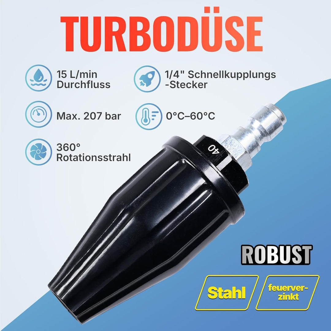 YAMATIC Turbo-Düse für Hochdruckreiniger, 360° Rotationsdüse, 3000 PSI (207 bar), 4,0 GPM (15,1 l/mi