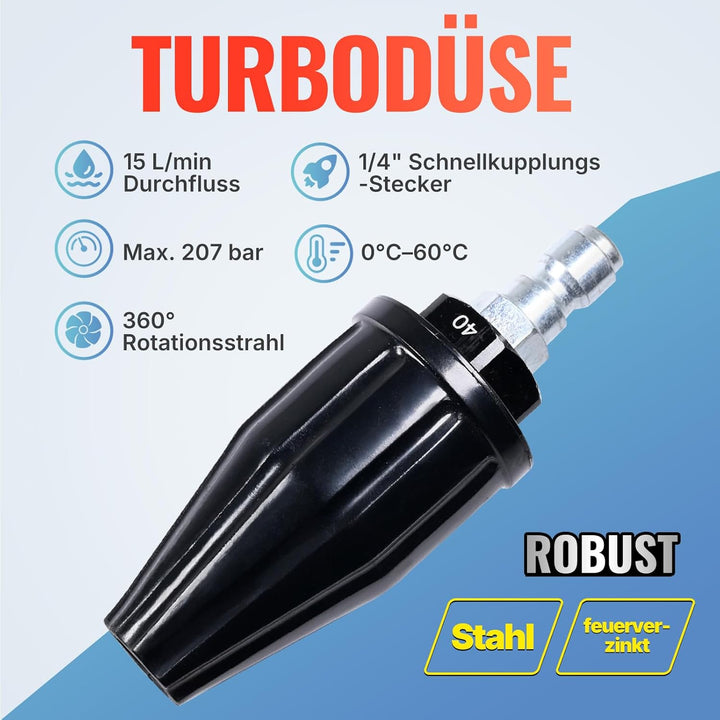 YAMATIC Turbo-Düse für Hochdruckreiniger, 360° Rotationsdüse, 3000 PSI (207 bar), 4,0 GPM (15,1 l/mi