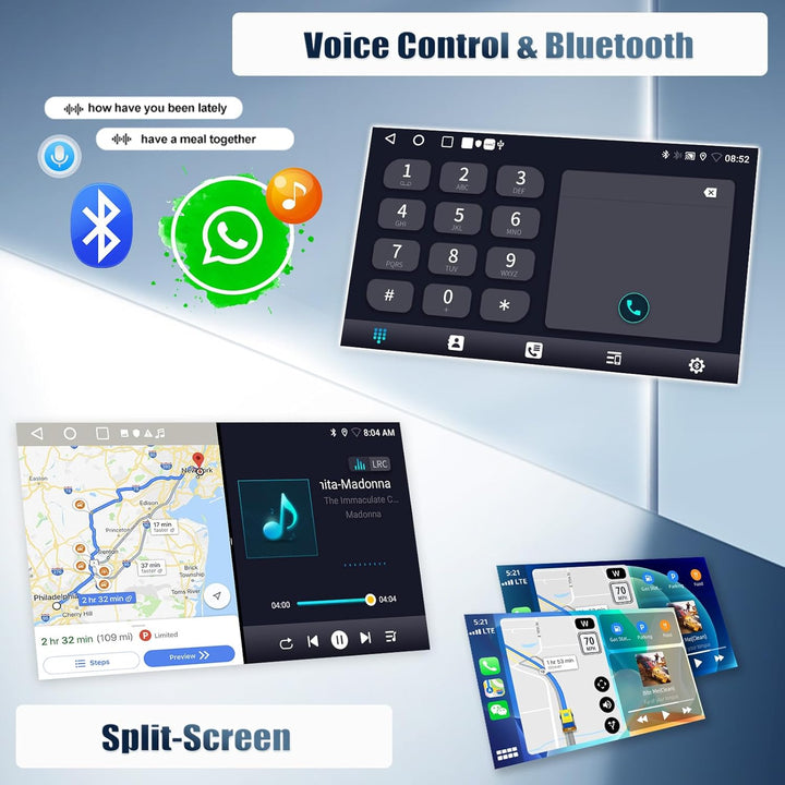 CAMECHO [Android 15] 2+64G 7 Zoll Autoradio 1 Din Wireless Carplay Touchscreen Navi Radio Ausfahrbar