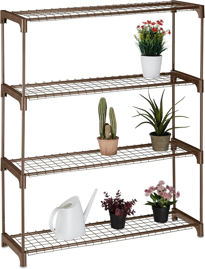 Relaxdays Blumenregal, 4 Ablagen, Blumen- & Pflanzentöpfe, Metall & Kunststoff, HxBxT: 106x91x28 cm,