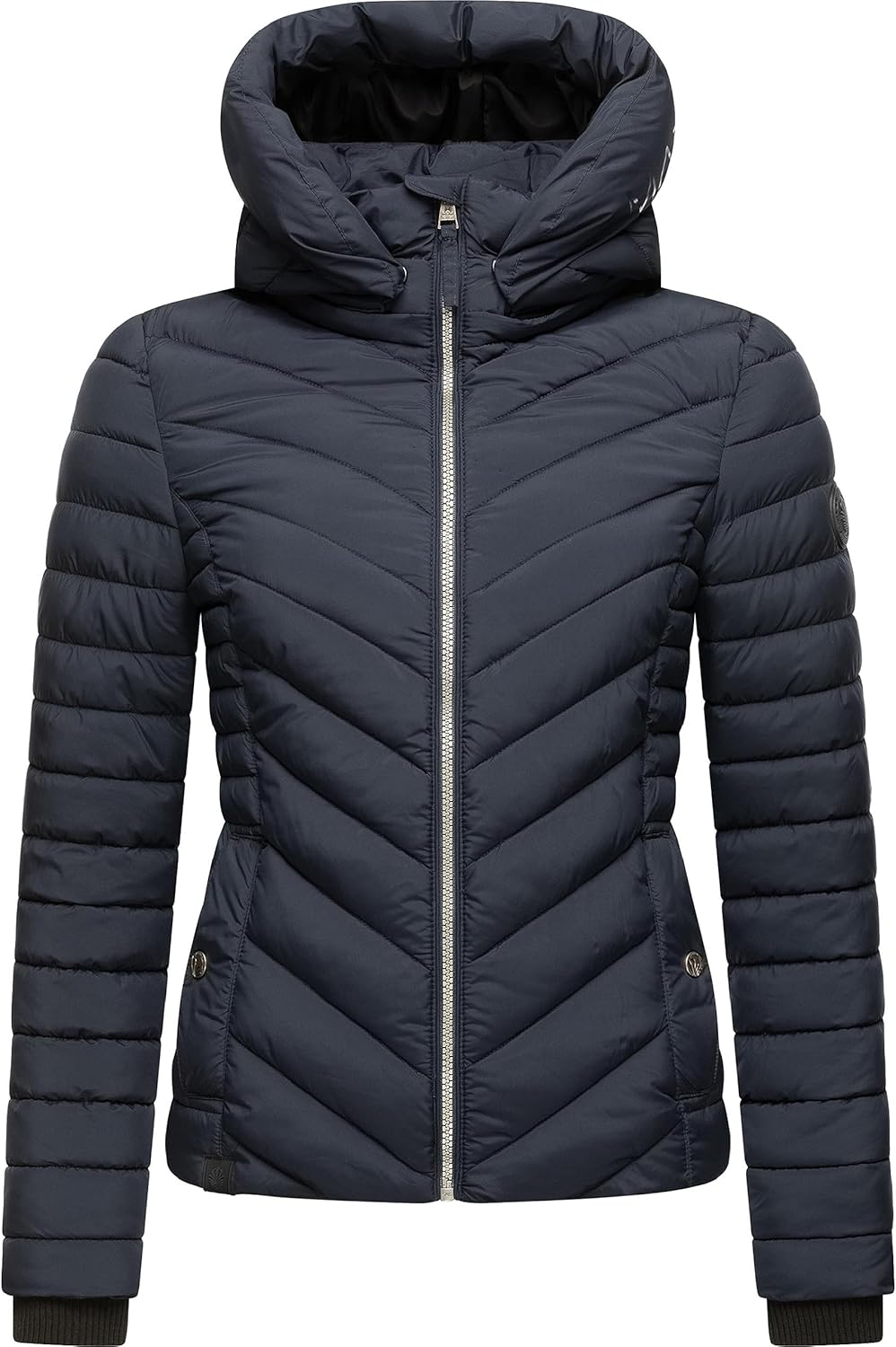 MARIKOO Damen Übergangsjacke leichte Steppjacke kurz mit Abnehmbarer Kapuze Kagomee XS-XXL L Navy, L