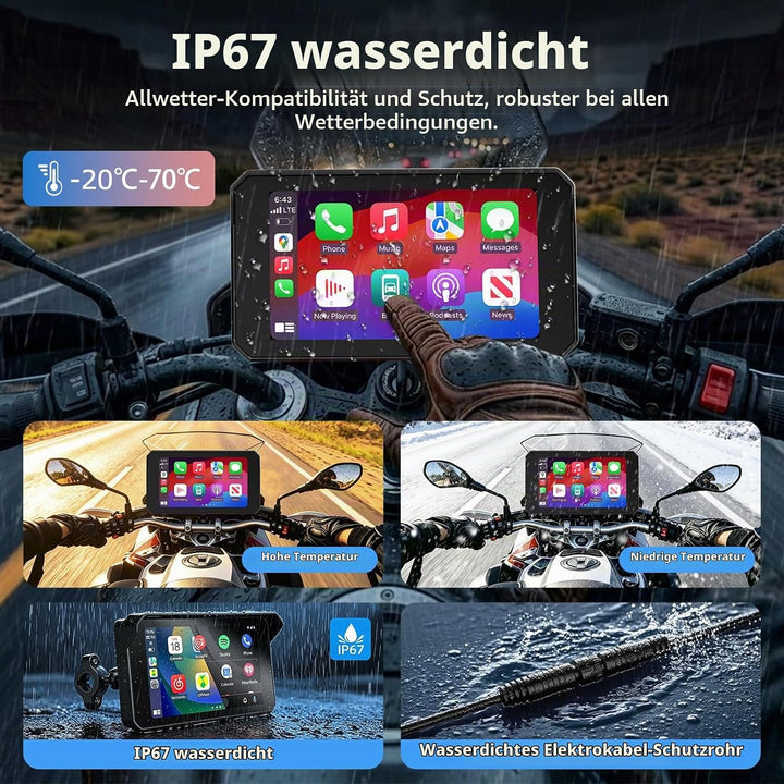 5 Zoll Motorrad Carplay Display, IP67 Ganzkörper Wasserdicht Motorrad navi Bluetooth GPS Siri/GOO-gl