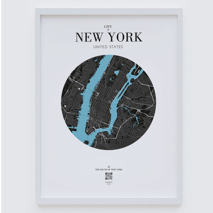 VALINA HÖRBAR CITIES | HÖRBILD | The Sound of New York | Gerahmt Weisser Rahmen 32,5cm 42,5cm, Weiss