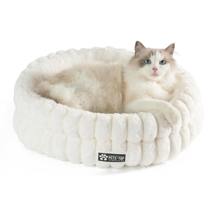 Katzenbett Flauschig – Katzenkissen Rund Weich – Cat Bed Waschbar – Schlafplatz für Katze & Kleine H