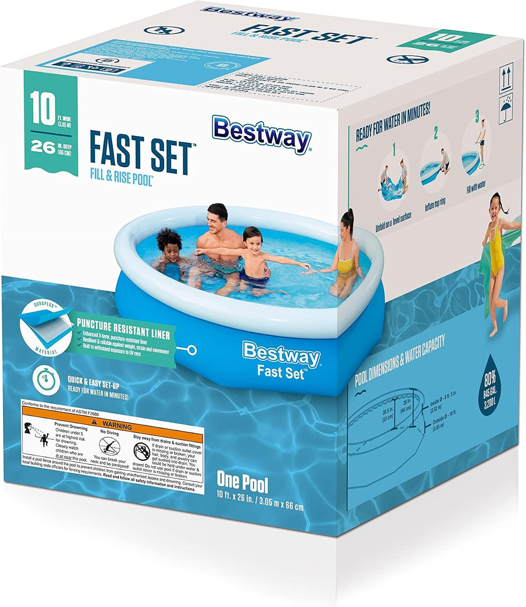 Bestway Fast Set Aufblasbarer Pool (3 m x 66 cm) | Runder Outdoor-Hinterhofpool für Kinder und Famil